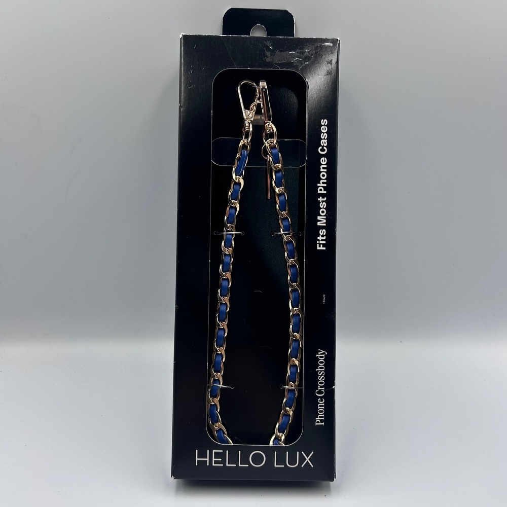 Hello Lux Phone Crossbody Strap Gold Chain Navy Faux Leather 51.2in Universal